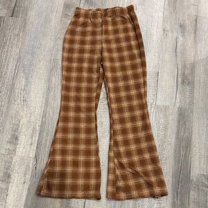 Brown Plaid Flare Pants